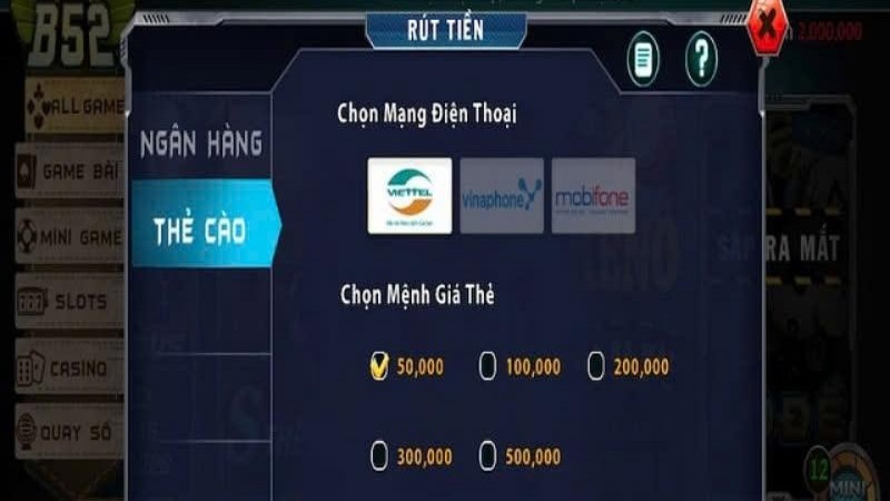 B52 Club còn cung cấp phương thức rút tiền qua thẻ cào điện thoại